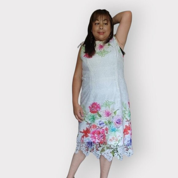 CLEO PETITES WOMENS WHITE SIZE 14  LACE FLORAL POLYESTER MIDI DRESS NWT - Picture 7 of 7